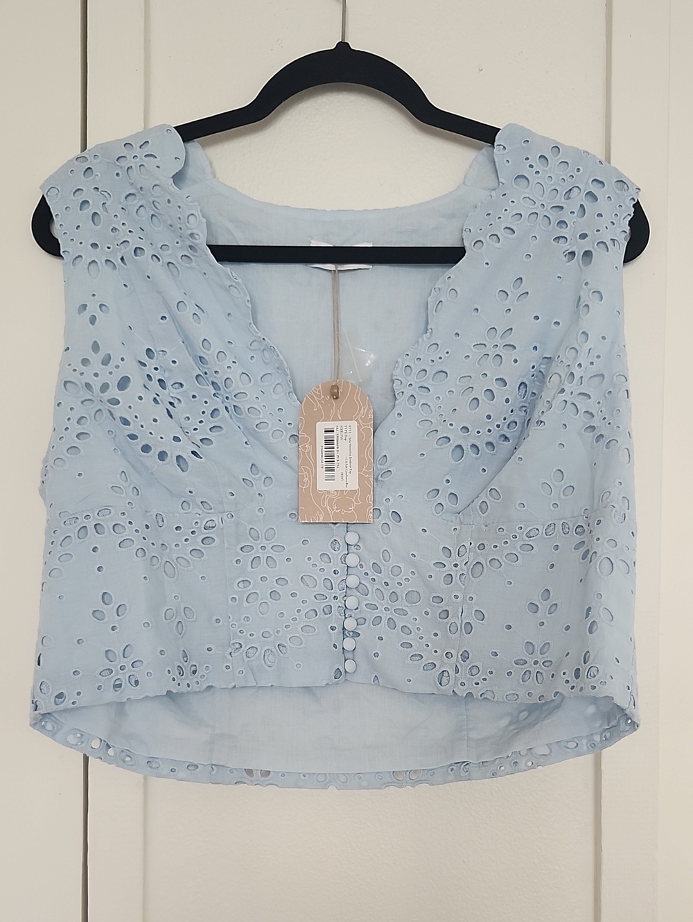 Meshki Light Blue Eyelet Crop Camisole